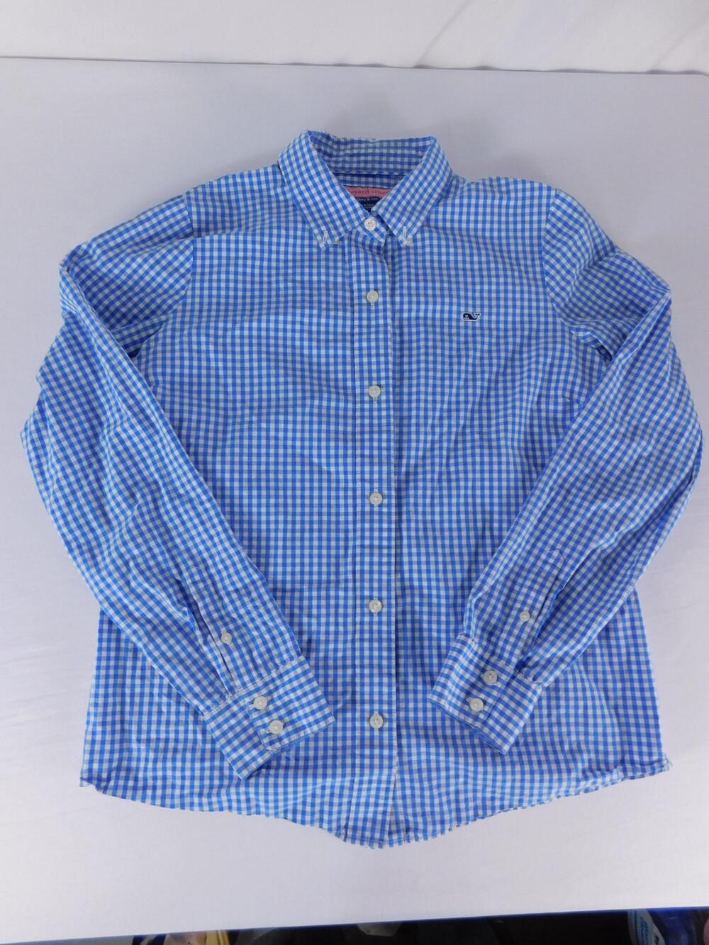 Vineyard Vines Shirt Boys 12 Blue Gingham Long Sleeve Button Down Logo